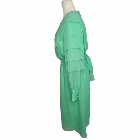 VINTAGE 60s dress chiffon mint green tiered puff sleeve hostess S - Picture 2 of 16